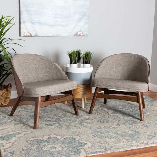 Baxton Studio Lovella MidCentury Modern Grey Fabric and Walnut Brown Finished Wood 2Piece Accent Chair Set 225-2PC-12949-ZORO - main